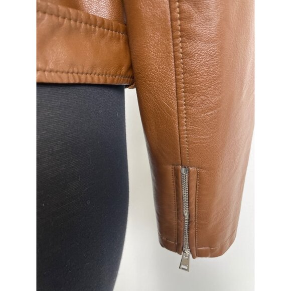 Levi's Brown Faux Leather Biker Jacket With Zipped Pockets & Belted Waist Sz XL - Picture 8 of 13